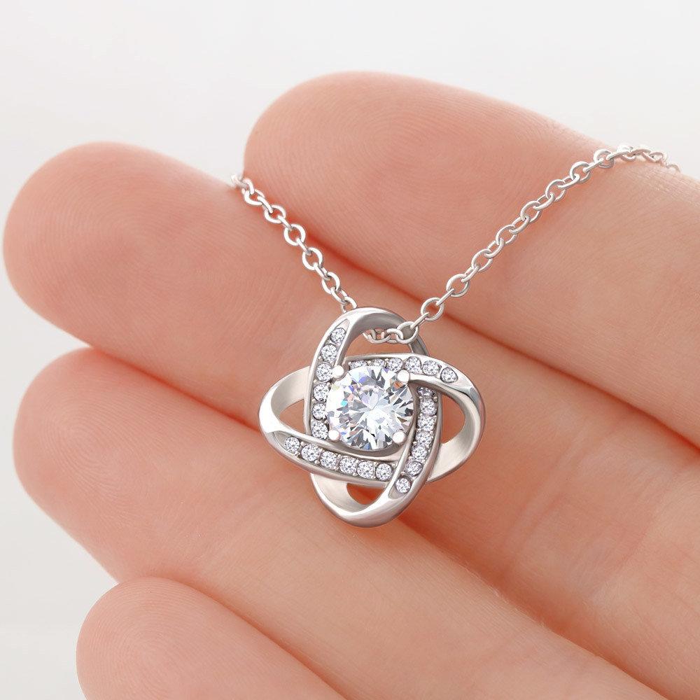 To My Daughter from Dad White Gold Love Knot Necklace "Never Forget That I Love You"