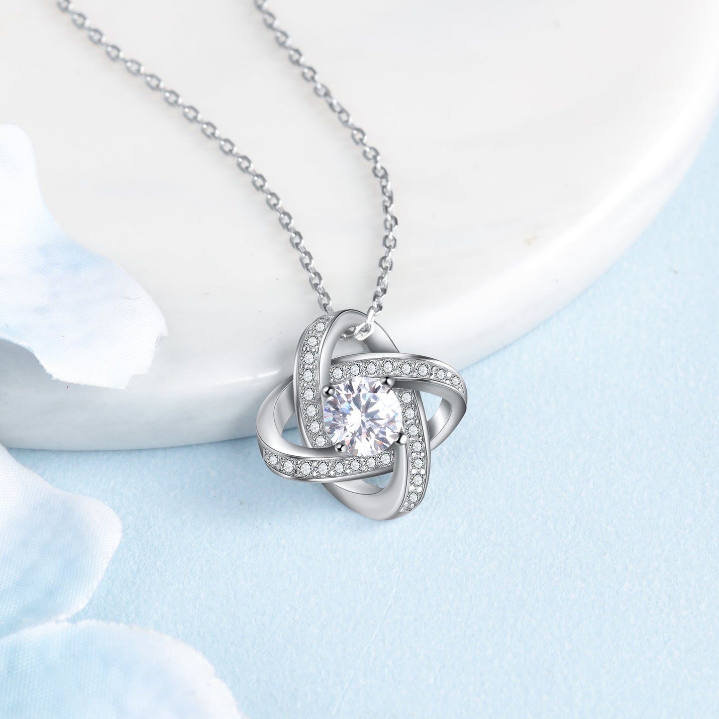 To My Daughter from Dad White Gold Love Knot Necklace "Never Forget That I Love You"