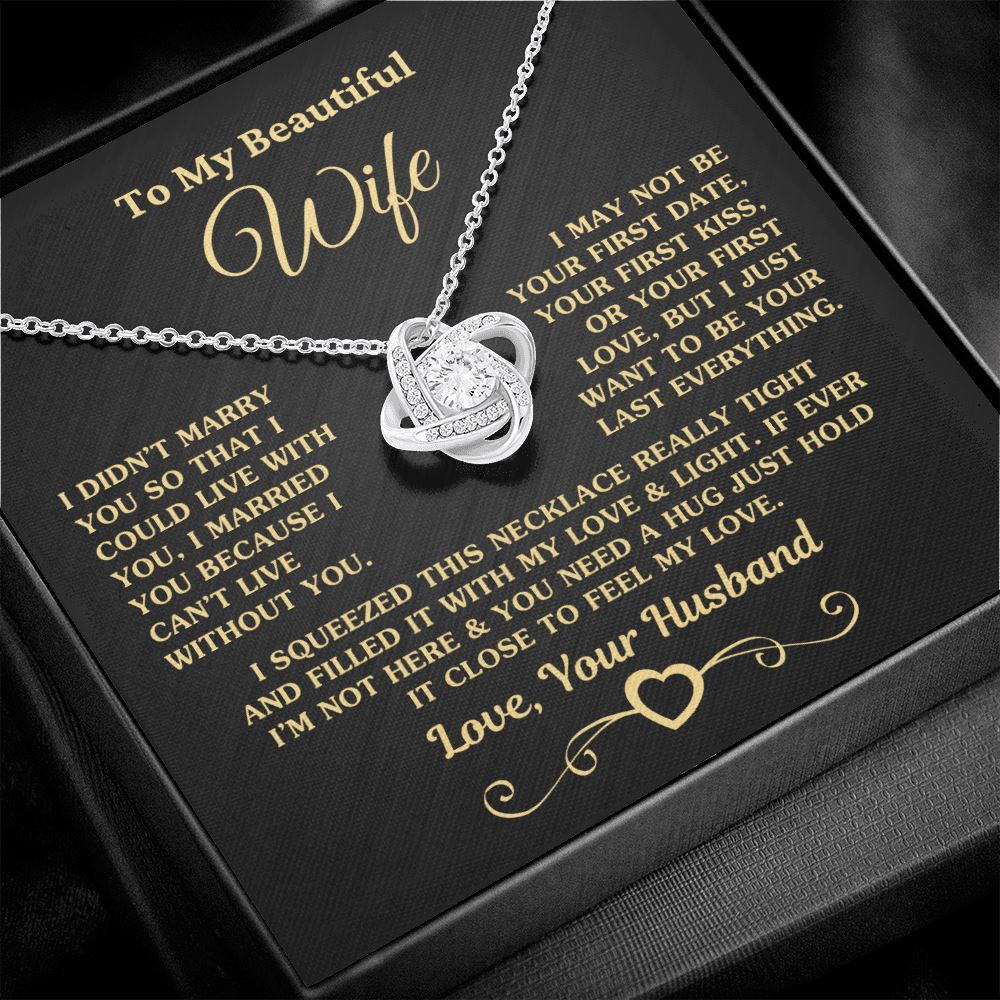 (Almost Sold Out) Gift for Wife "I Can't Live Without You" Gold Knot Necklace
