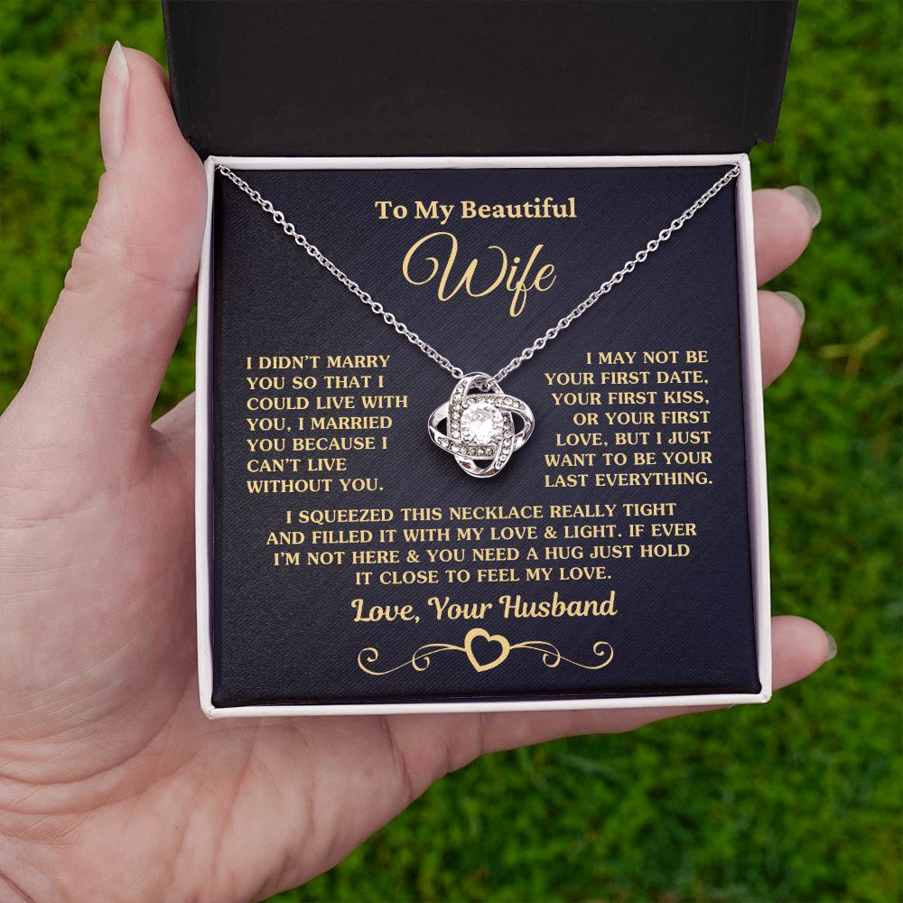 (Almost Sold Out) Gift for Wife "I Can't Live Without You" Gold Knot Necklace
