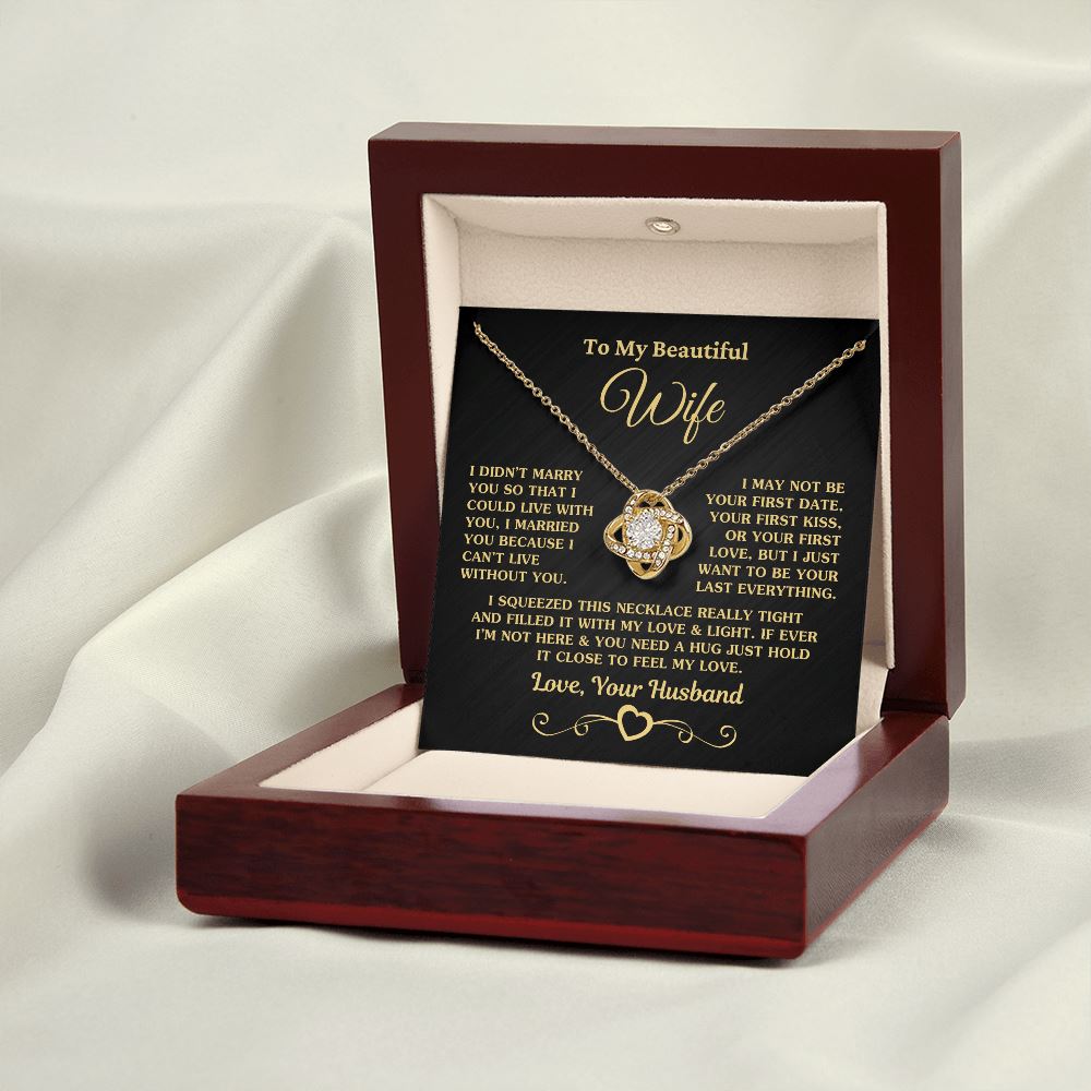 (Almost Sold Out) Gift for Wife "I Can't Live Without You" Gold Knot Necklace