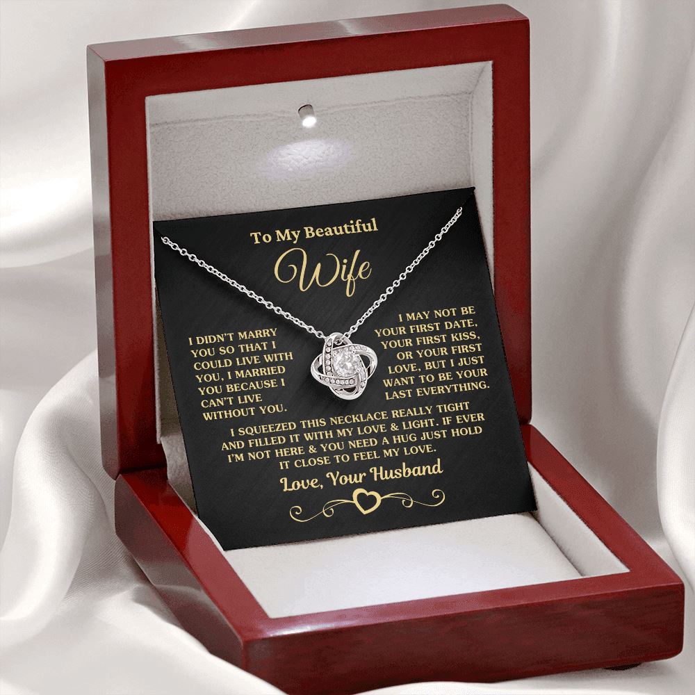 (Almost Sold Out) Gift for Wife "I Can't Live Without You" Gold Knot Necklace
