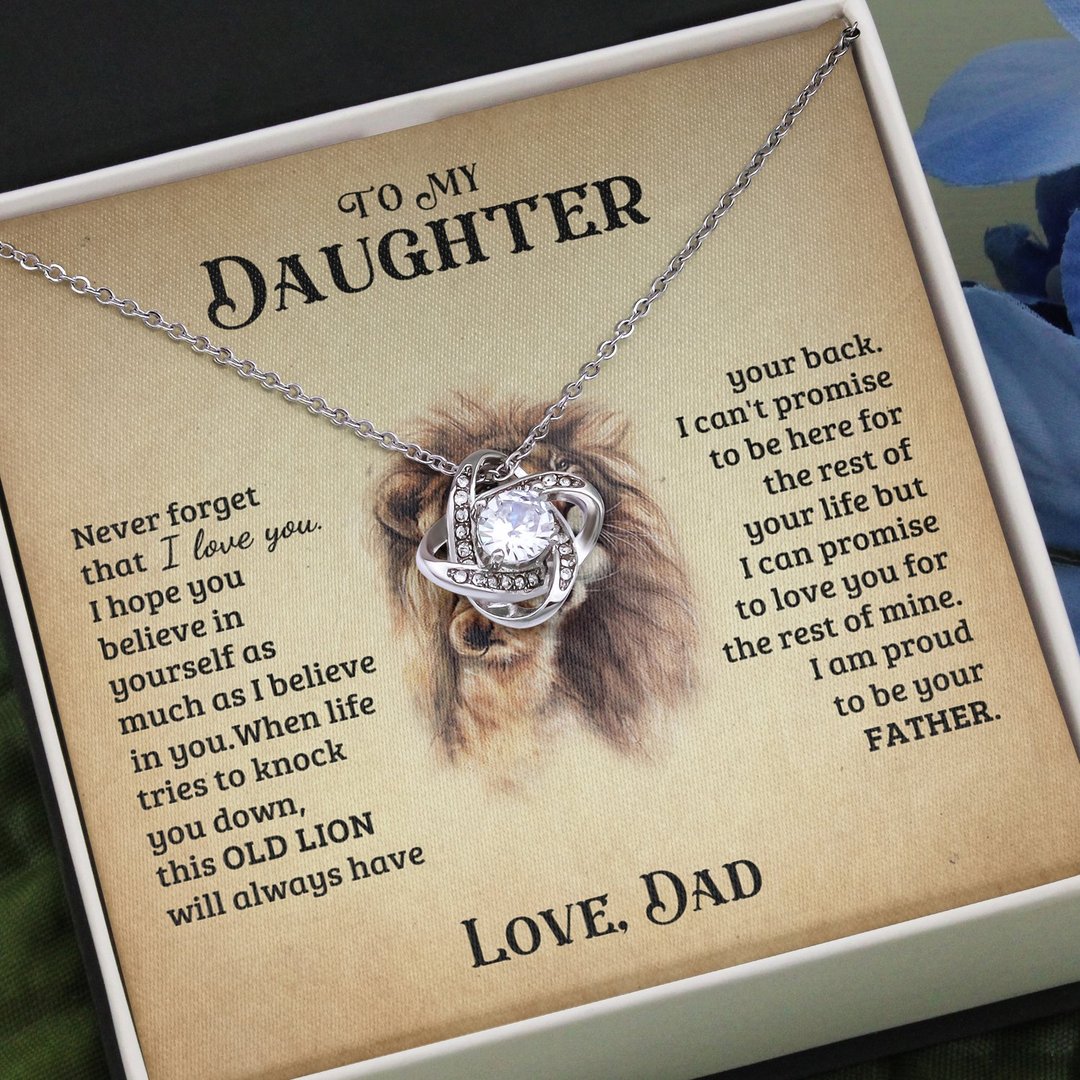 To My Daughter from Dad White Gold Love Knot Necklace "Never Forget That I Love You"
