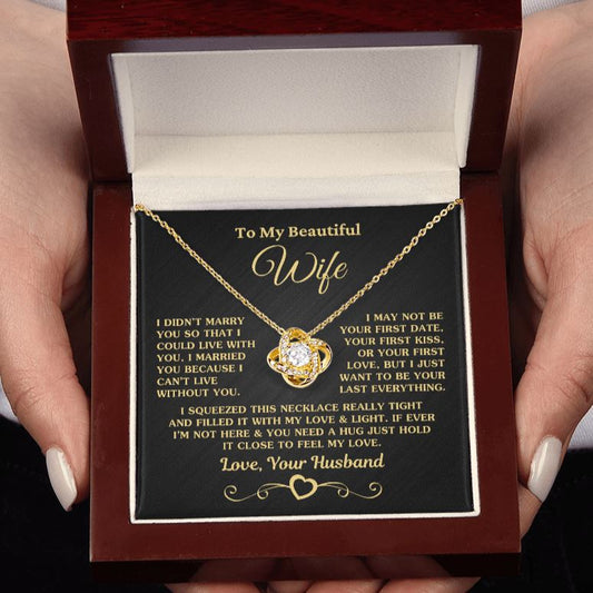 (Almost Sold Out) Gift for Wife "I Can't Live Without You" Gold Knot Necklace