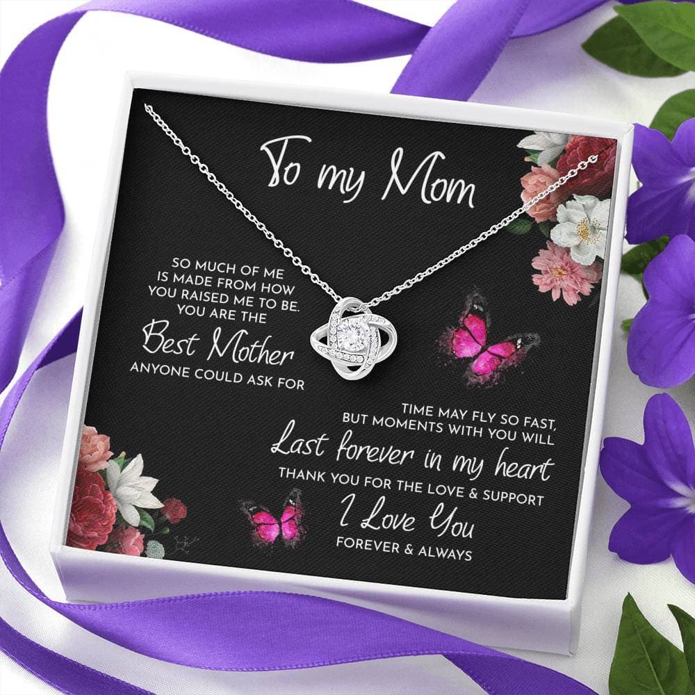 To My Mom Time May Fly Love Knot Necklace